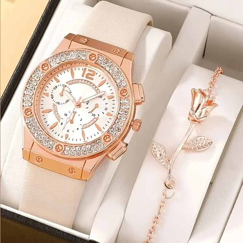 Conjunto Relógio Feminino + Pulseira Brinde
