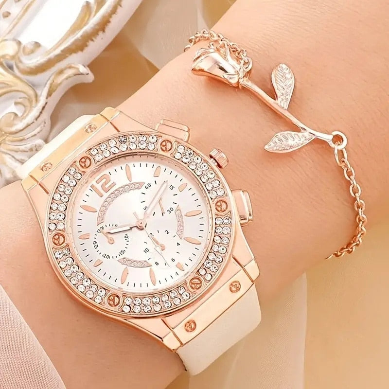 Conjunto Relógio Feminino + Pulseira Brinde