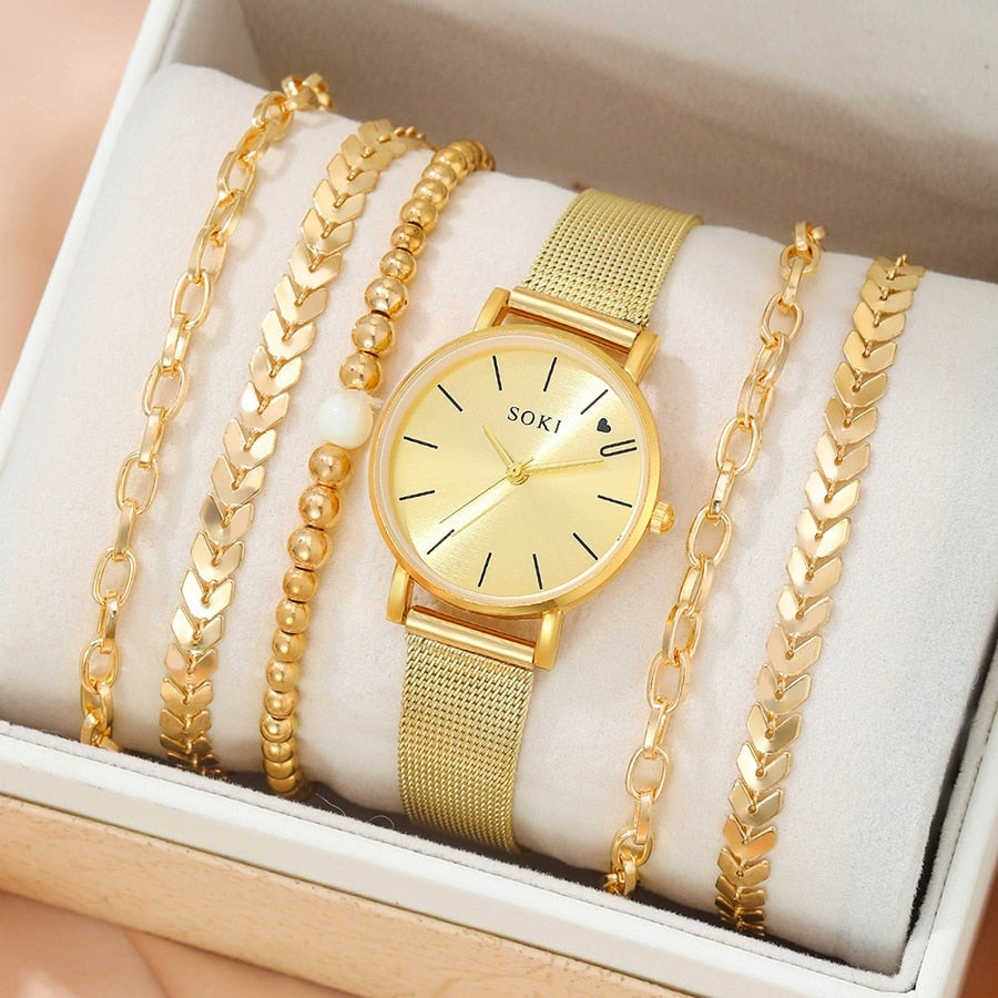 Conjunto Relógio Quartz + Pulseiras Brinde