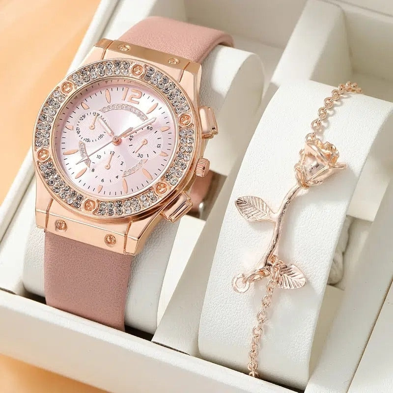 Conjunto Relógio Feminino + Pulseira Brinde